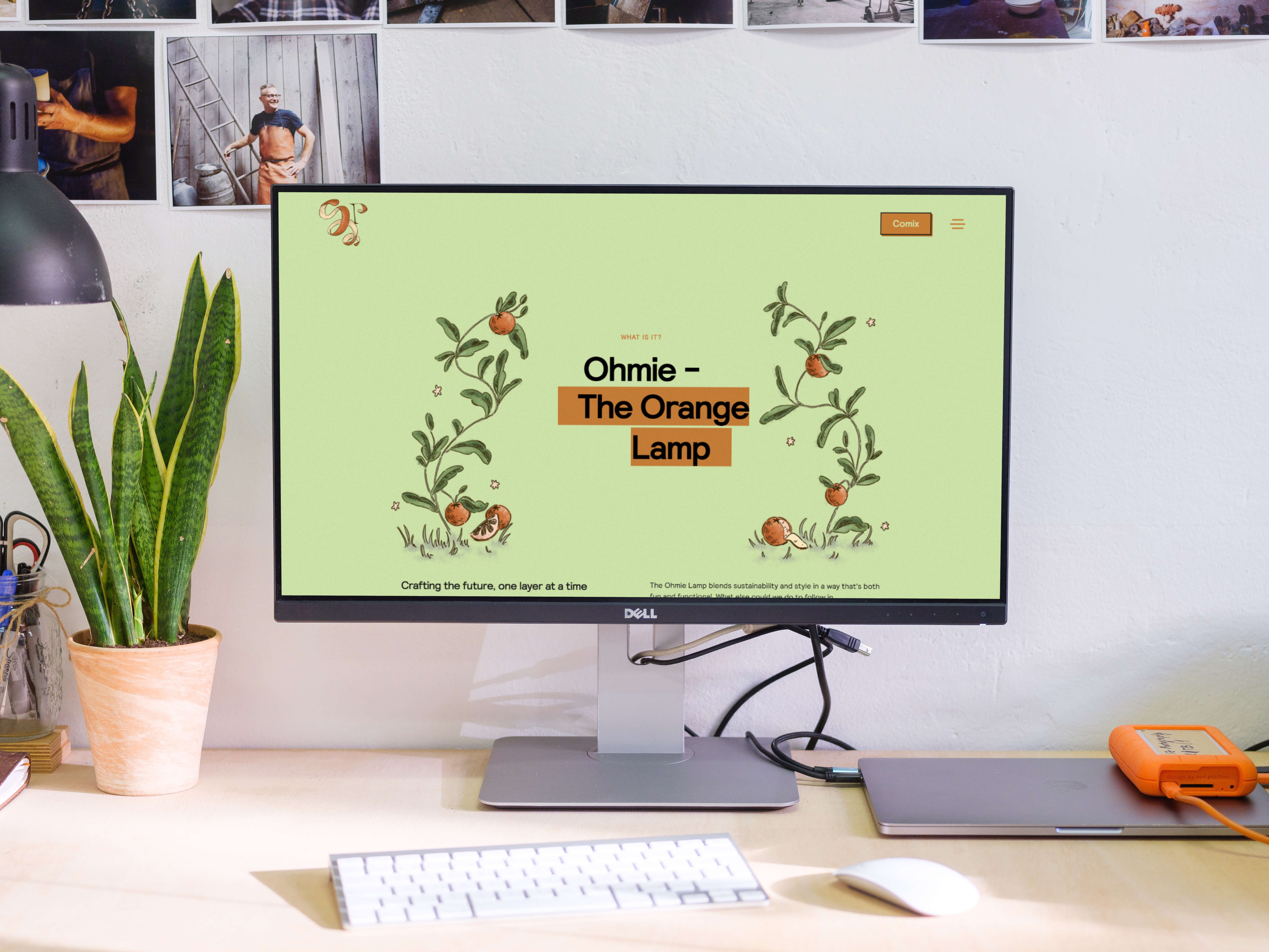 Orange-based website displayed on a desktop screen.