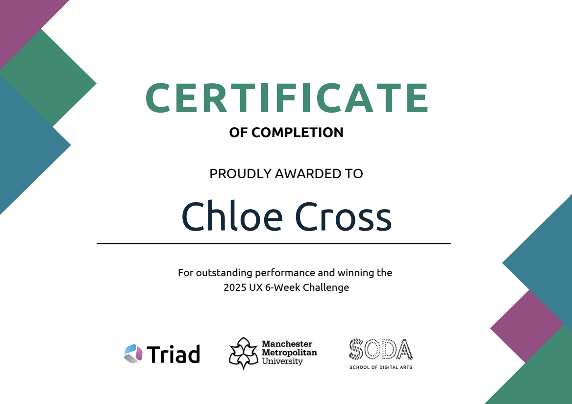 A certificate presented by Triad