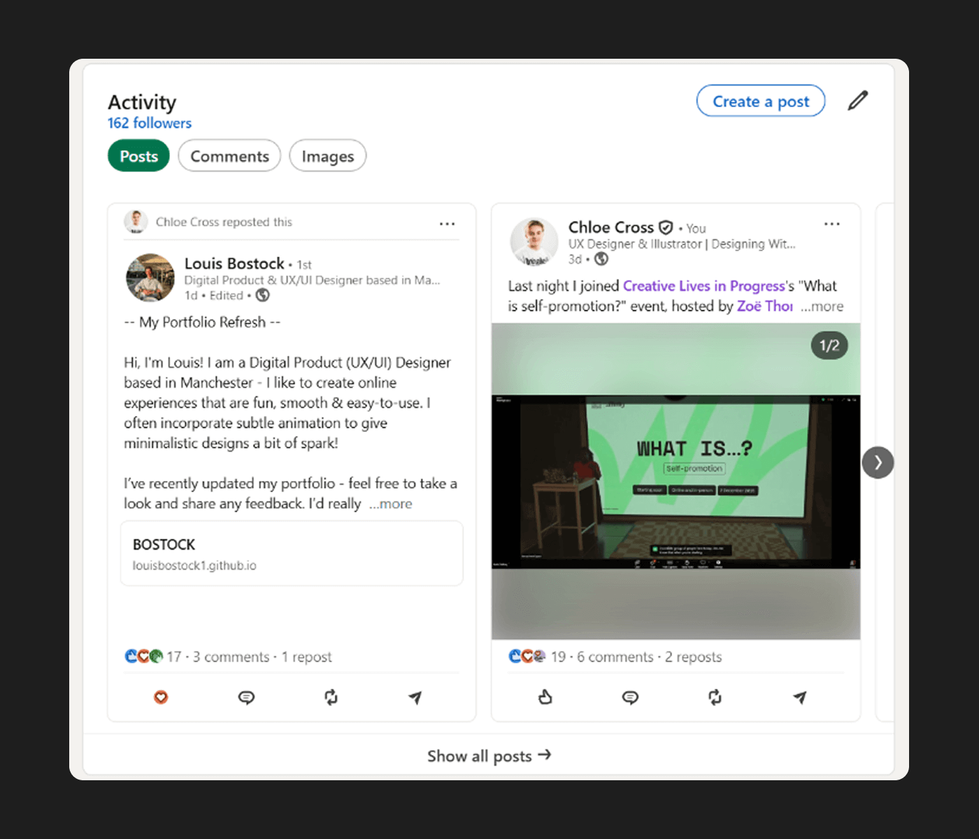 LinkedIn activity screenshot