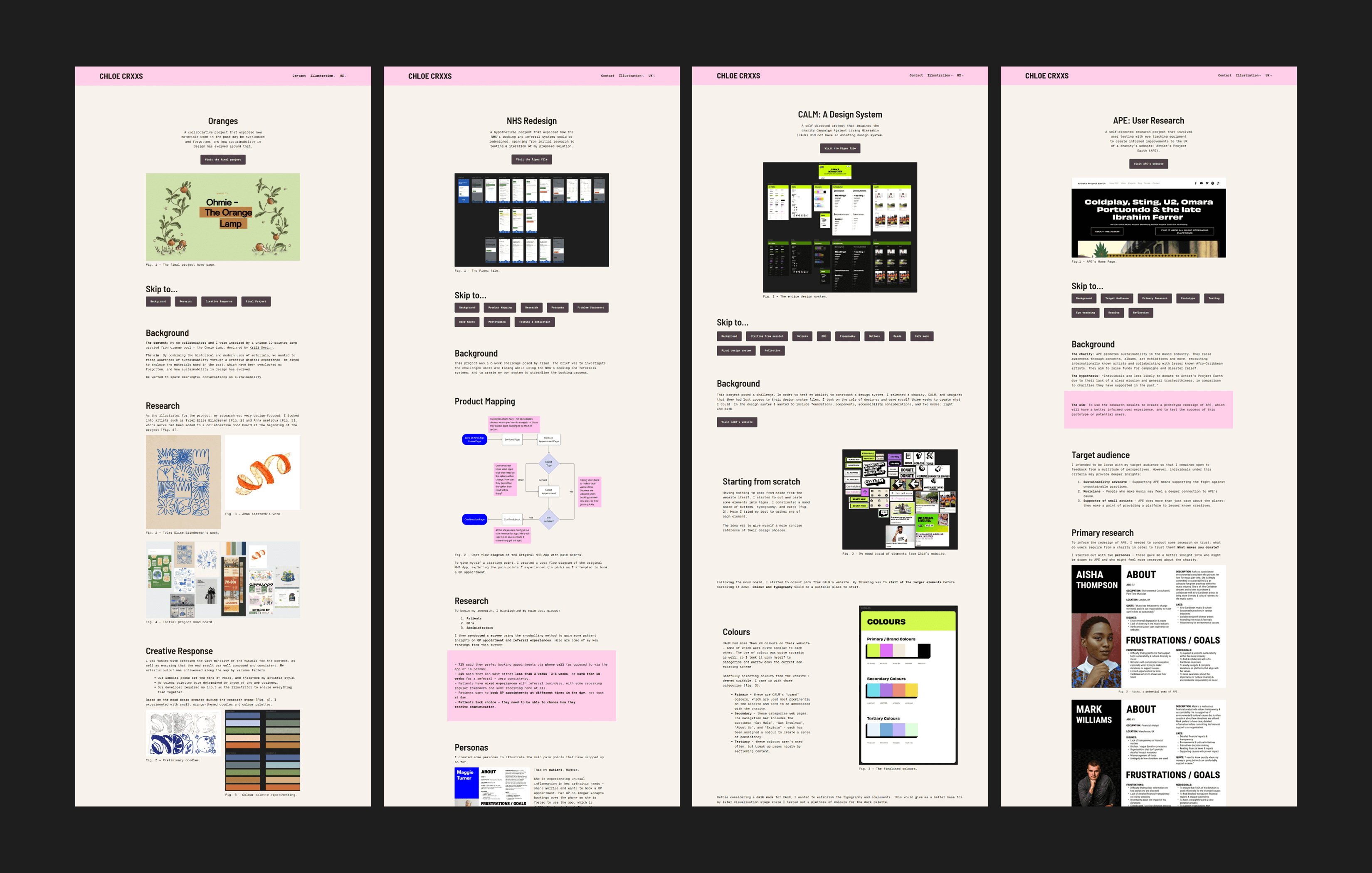 Screenshots of the previous portfolio layout