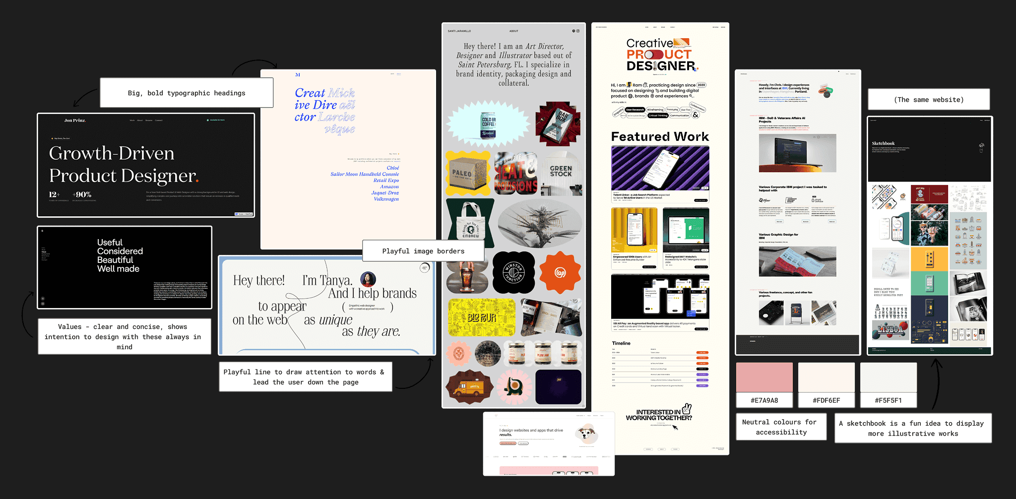 Mood board of inspiration for my portfolio